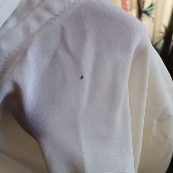 Small Vintage White Long Sleeve Blouse Tie Neck & Elastic Cuffs 1970's Boho 1OF1 - Picture 7 of 8